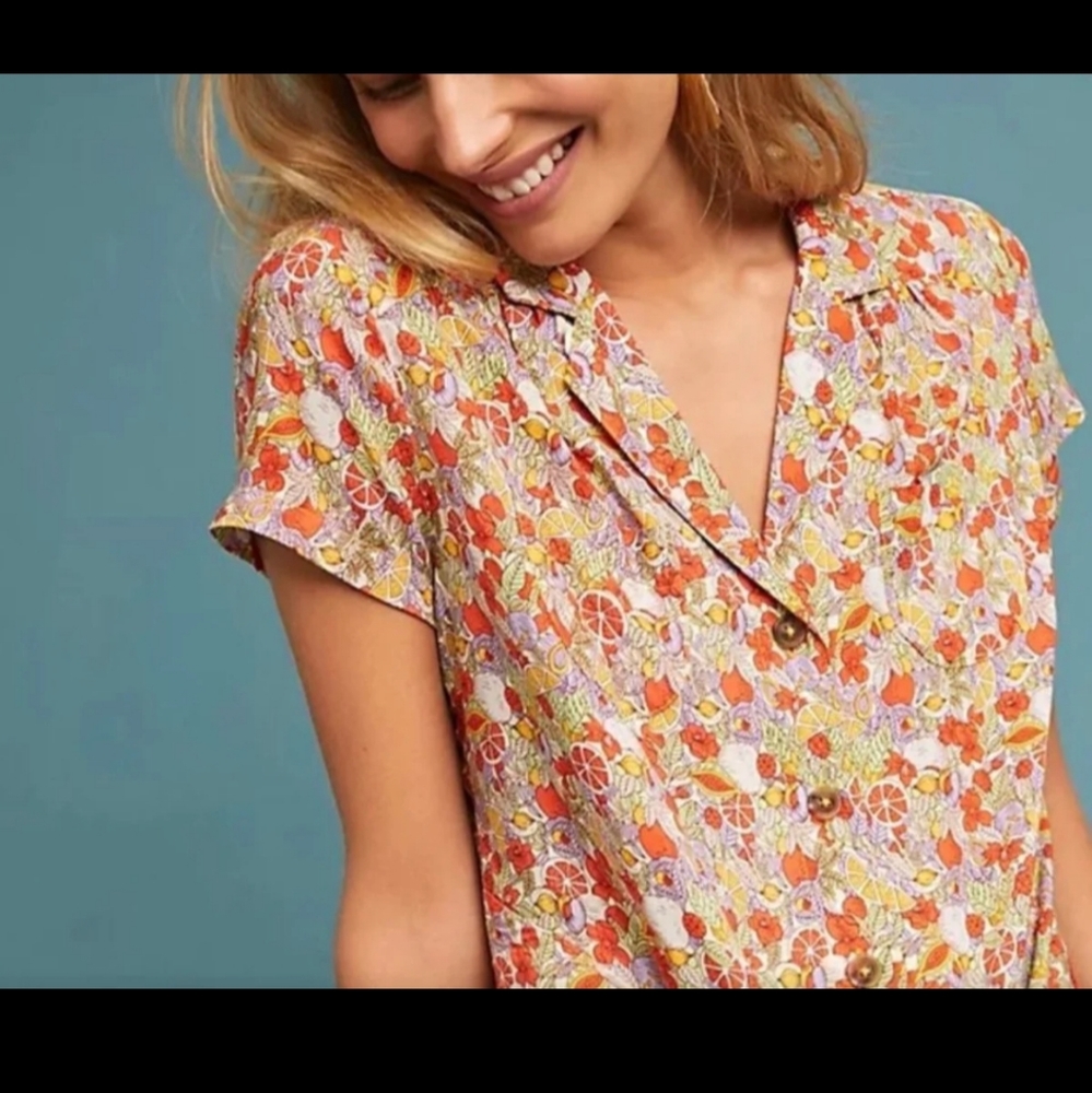 Anthropologie Maeve button down front tie top- Size 8